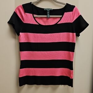 Ralph Lauren Black and Pink Striped Short Sleeve Tee